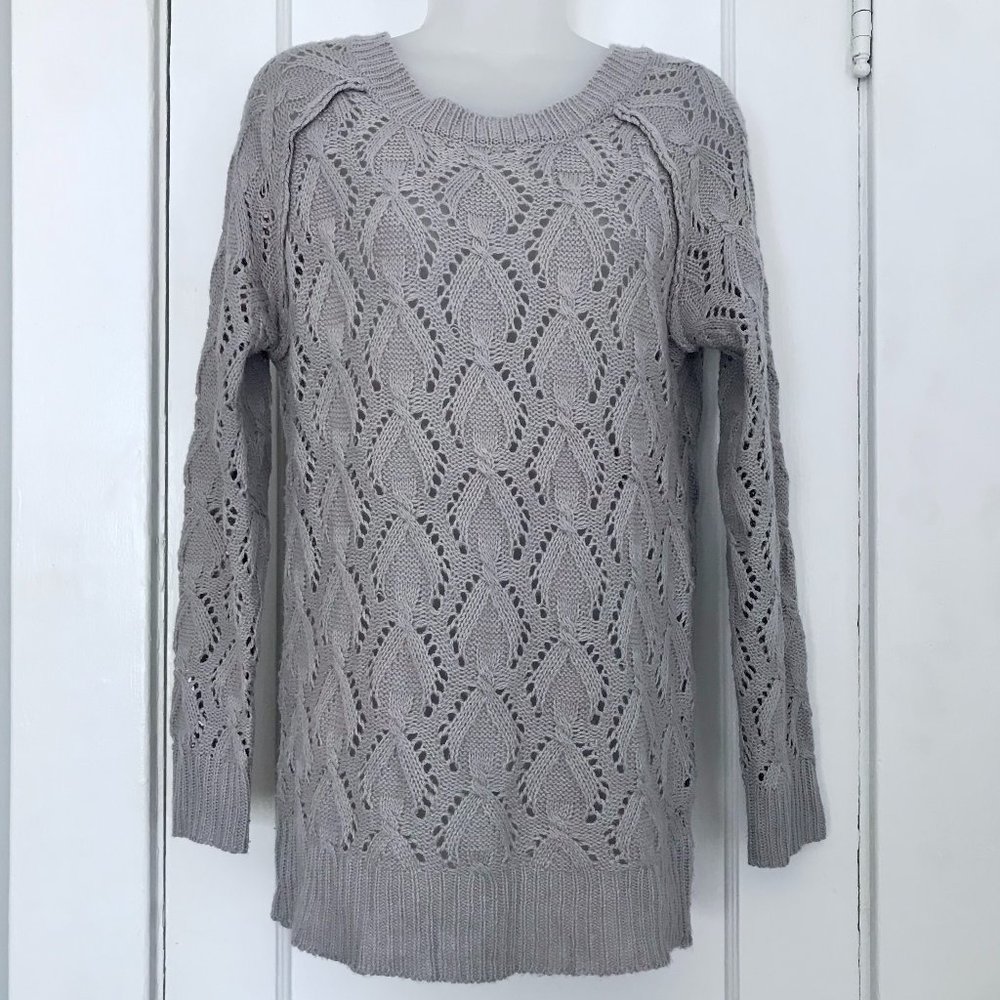 Grey Pointelle Sweater Sz L - Picture 3 of 9